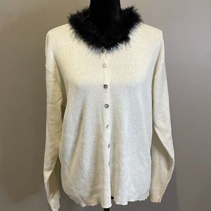 Cignal Womens LS Faux Fur Collar Cardigan sz XL NWT